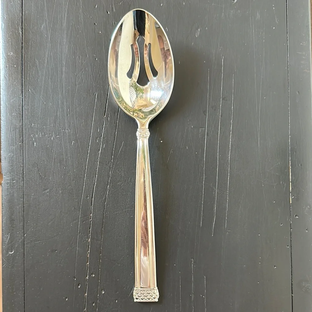 Waterford Padova Silver Stainless Steel Pierced Serving Spoon Utensil